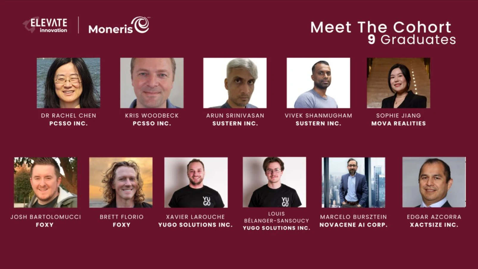 ELEVATE x Moneris cohort 9 graduates, including Yugo cofounders